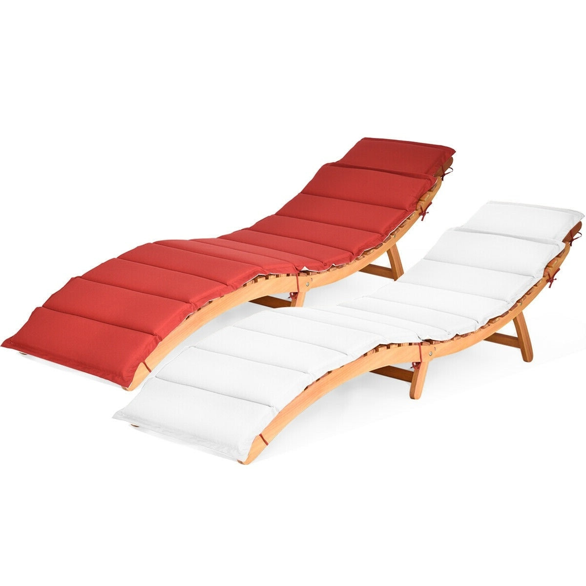 Gymax 2PCS Chaise longue pliante d'extérieur en eucalyptus - Voir les détails