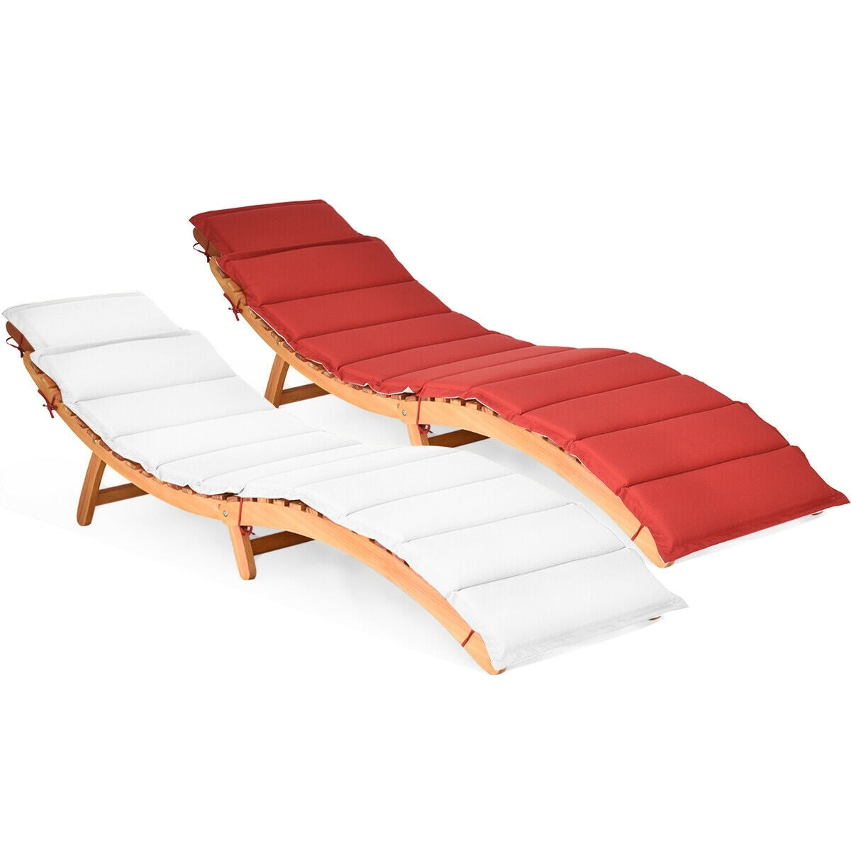 Gymax 2PCS Chaise longue pliante d'extérieur en eucalyptus - Voir les détails