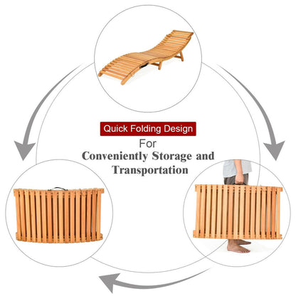 Gymax 2PCS Chaise longue pliante d'extérieur en eucalyptus - Voir les détails