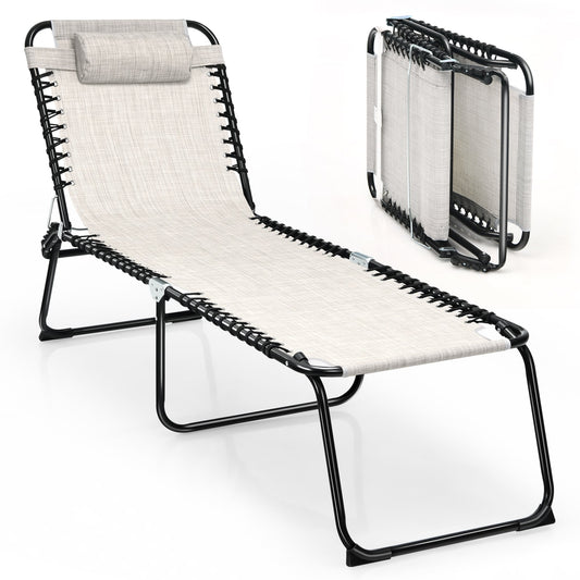 Gymax Chaise de plage pliable, chaise longue avec coussin, 4 positions