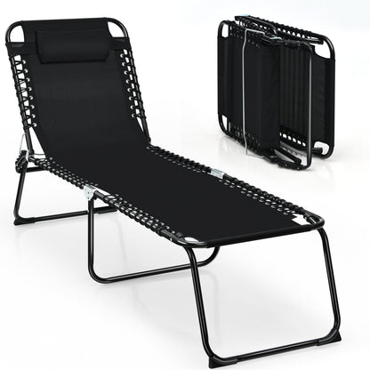 Gymax Chaise de plage pliable, chaise longue avec coussin, 4 positions