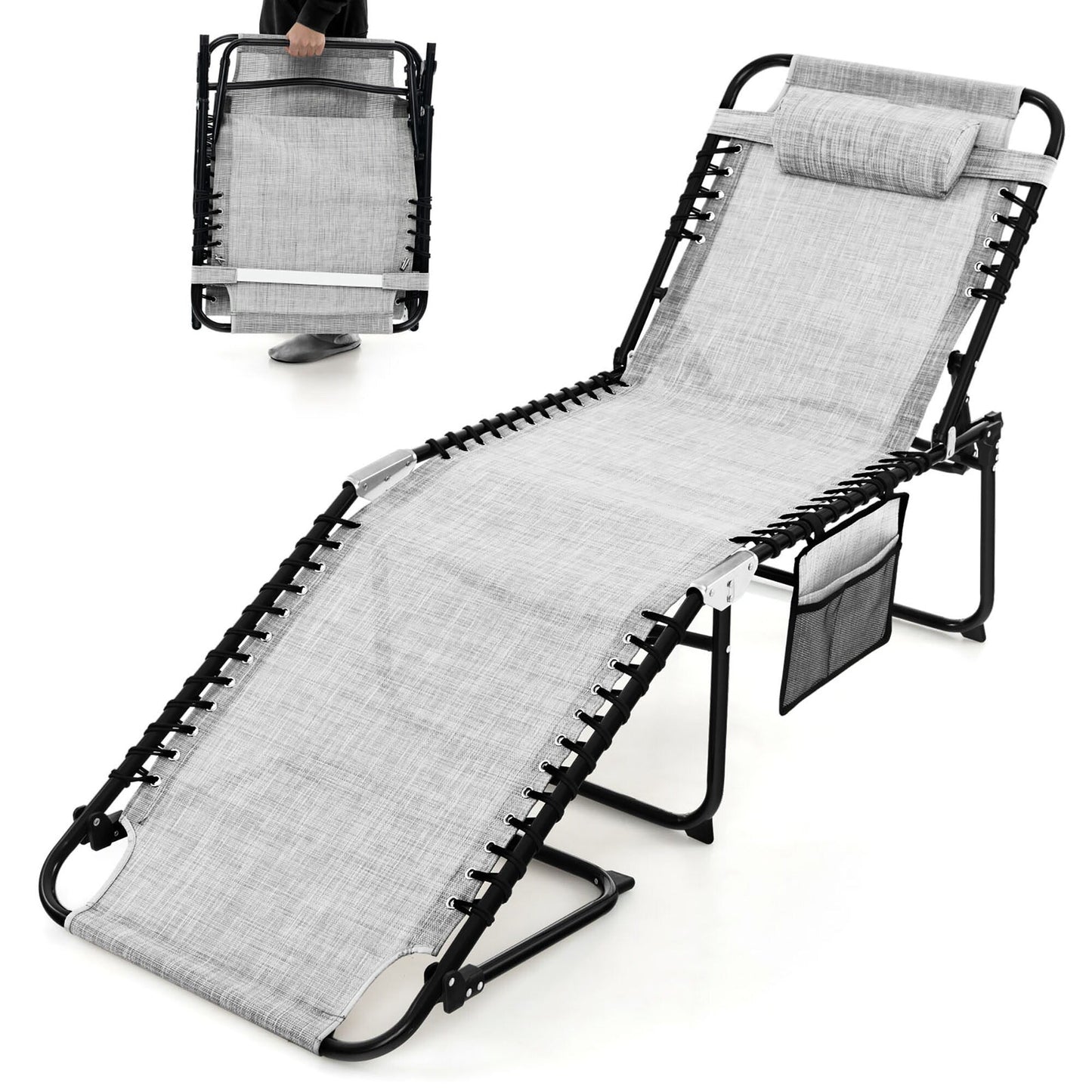 Gymax Chaise de plage pliable, chaise longue avec coussin, 4 positions