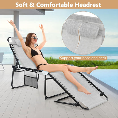 Gymax Chaise de plage pliable, chaise longue avec coussin, 4 positions