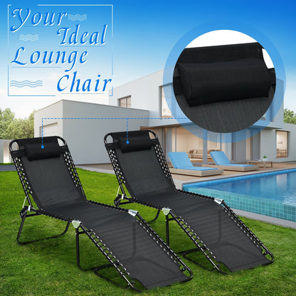 Gymax Chaise de plage pliable, chaise longue avec coussin, 4 positions