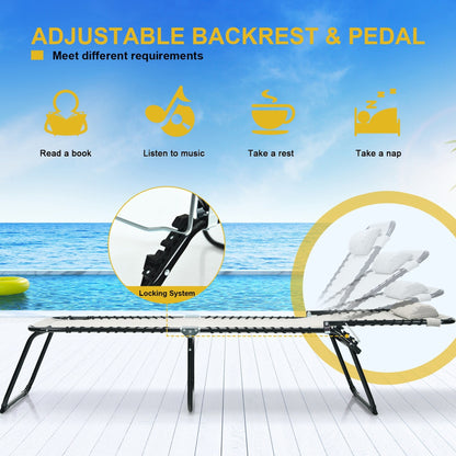 Gymax Chaise de plage pliable, chaise longue avec coussin, 4 positions