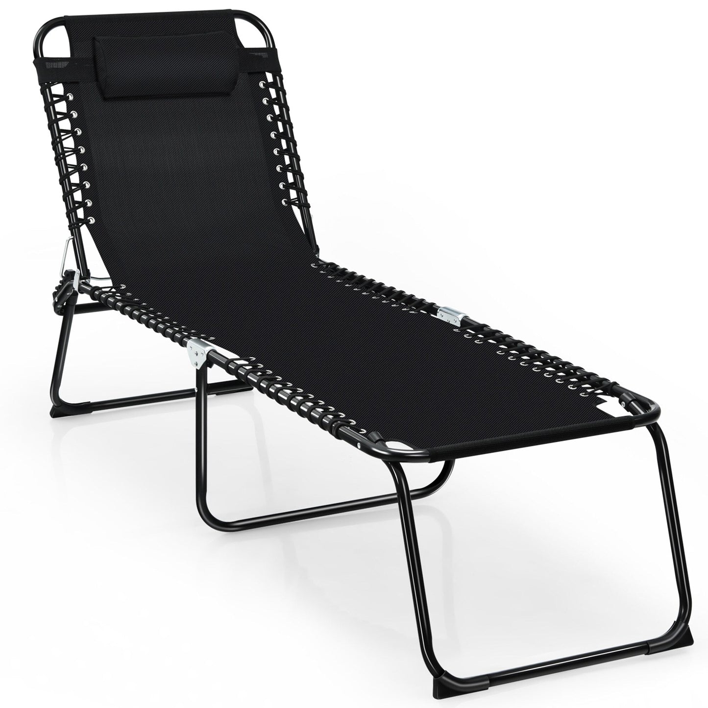 Gymax Chaise de plage pliable, chaise longue avec coussin, 4 positions