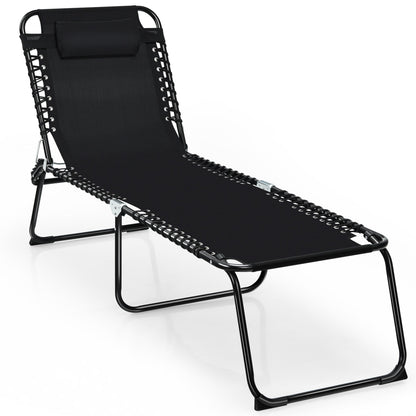 Gymax Chaise de plage pliable, chaise longue avec coussin, 4 positions