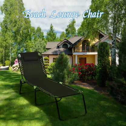 Gymax Chaise de plage pliable, chaise longue avec coussin, 4 positions