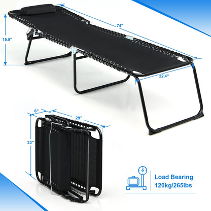 Gymax Chaise de plage pliable, chaise longue avec coussin, 4 positions