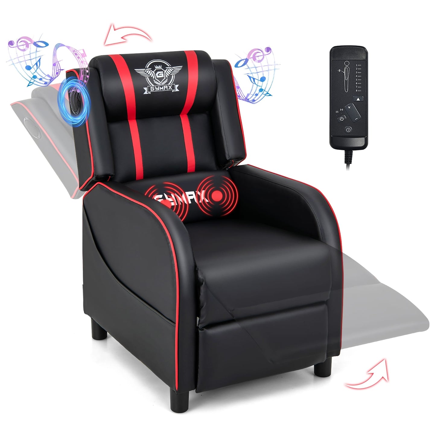 Fauteuil de jeu inclinable avec massage en cuir PU Gymax, siège inclinable individuel.
