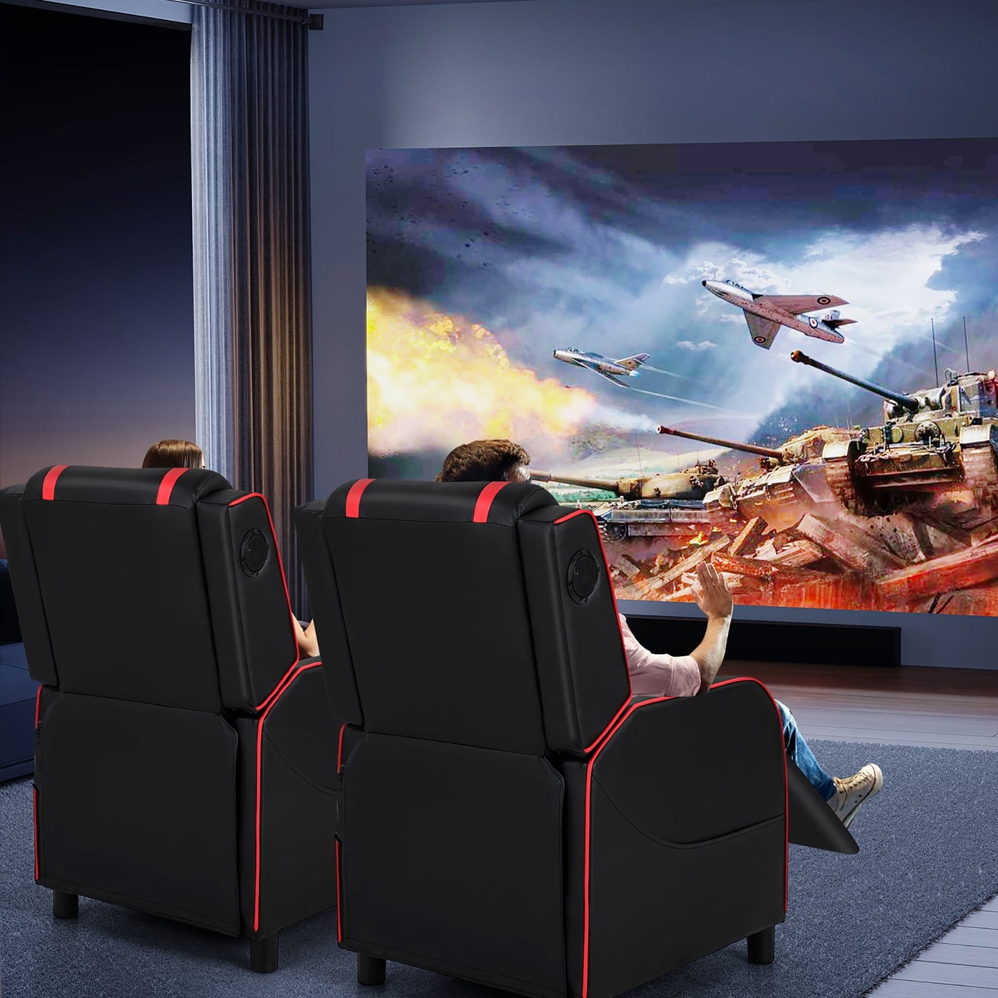 Fauteuil de jeu inclinable avec massage en cuir PU Gymax, siège inclinable individuel.