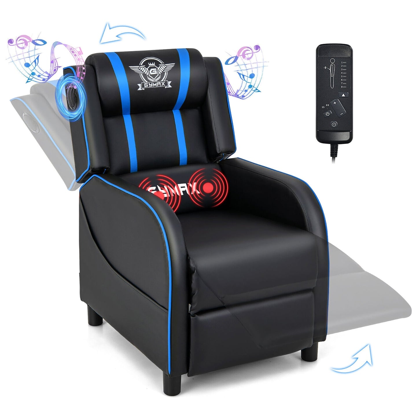 Fauteuil de jeu inclinable avec massage en cuir PU Gymax, siège inclinable individuel.