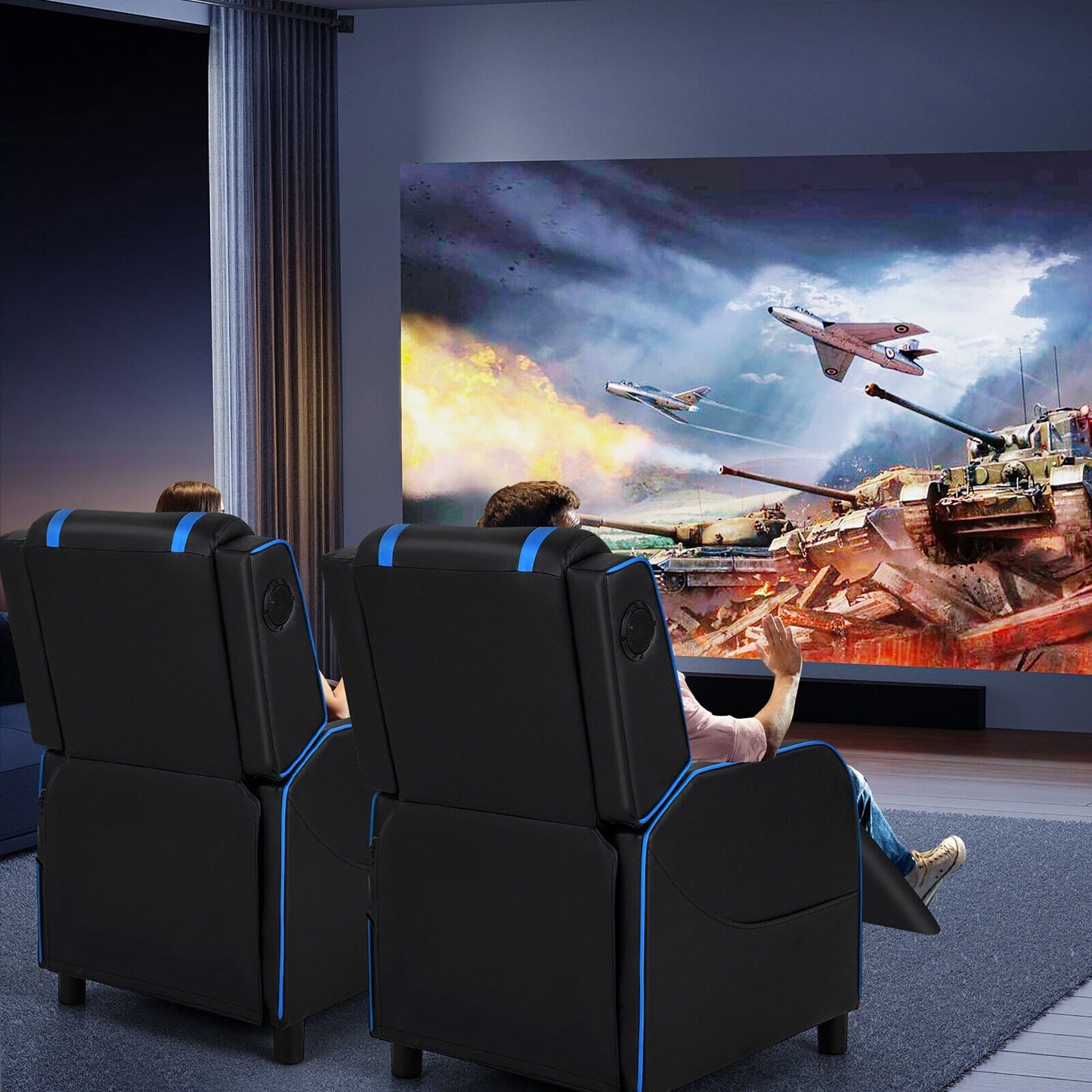 Fauteuil de jeu inclinable avec massage en cuir PU Gymax, siège inclinable individuel.