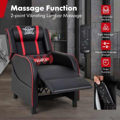 Fauteuil de jeu inclinable avec massage en cuir PU Gymax, siège inclinable individuel.