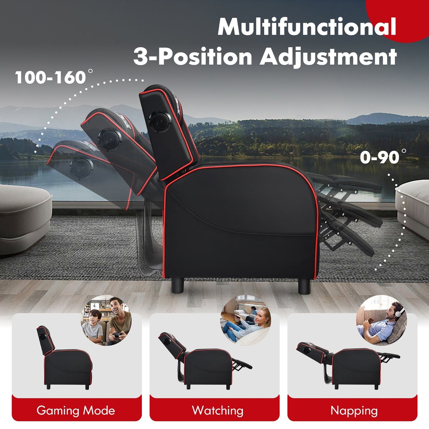 Fauteuil de jeu inclinable avec massage en cuir PU Gymax, siège inclinable individuel.