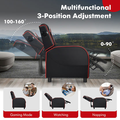 Fauteuil de jeu inclinable avec massage en cuir PU Gymax, siège inclinable individuel.