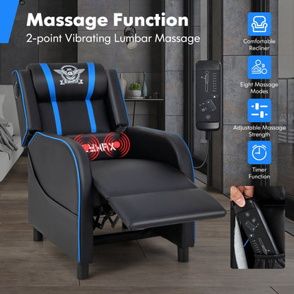 Fauteuil de jeu inclinable avec massage en cuir PU Gymax, siège inclinable individuel.