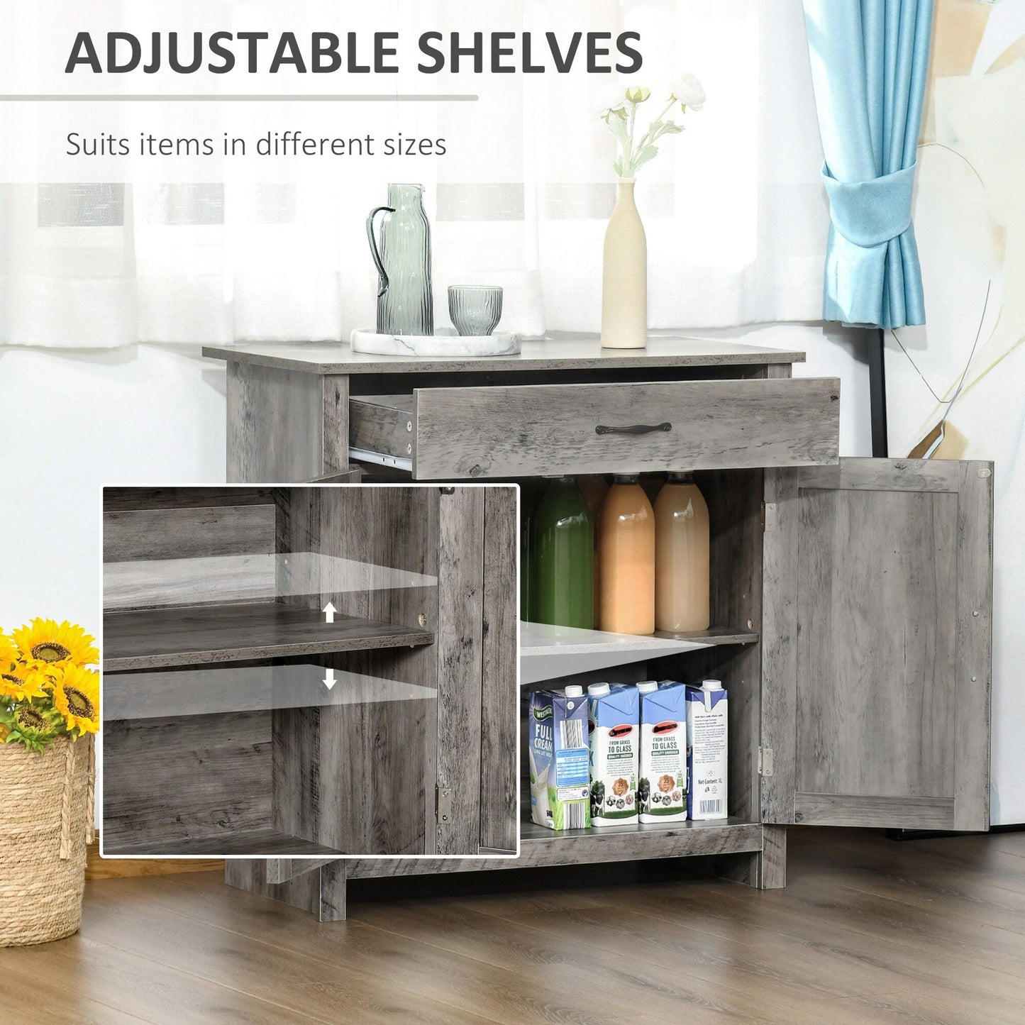 Buffet de rangement HOMCOM style porte de grange de ferme, 32 pouces, pour salon ou entrée, avec porte coulissante.