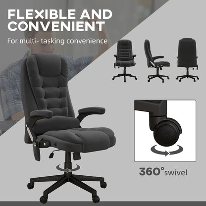 HOMCOM Chaise de bureau de massage vibrante à 6 points avec chauffage, chaise de bureau de direction à dossier haut en velours avec dossier inclinable