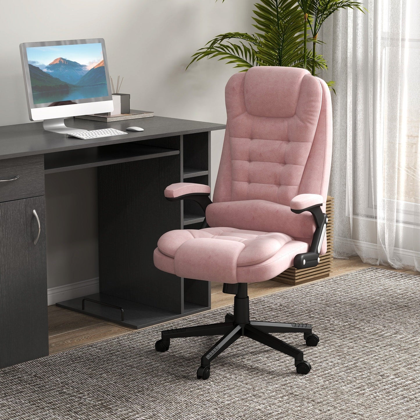 HOMCOM Chaise de bureau de massage vibrante à 6 points avec chauffage, chaise de bureau de direction à dossier haut en velours avec dossier inclinable