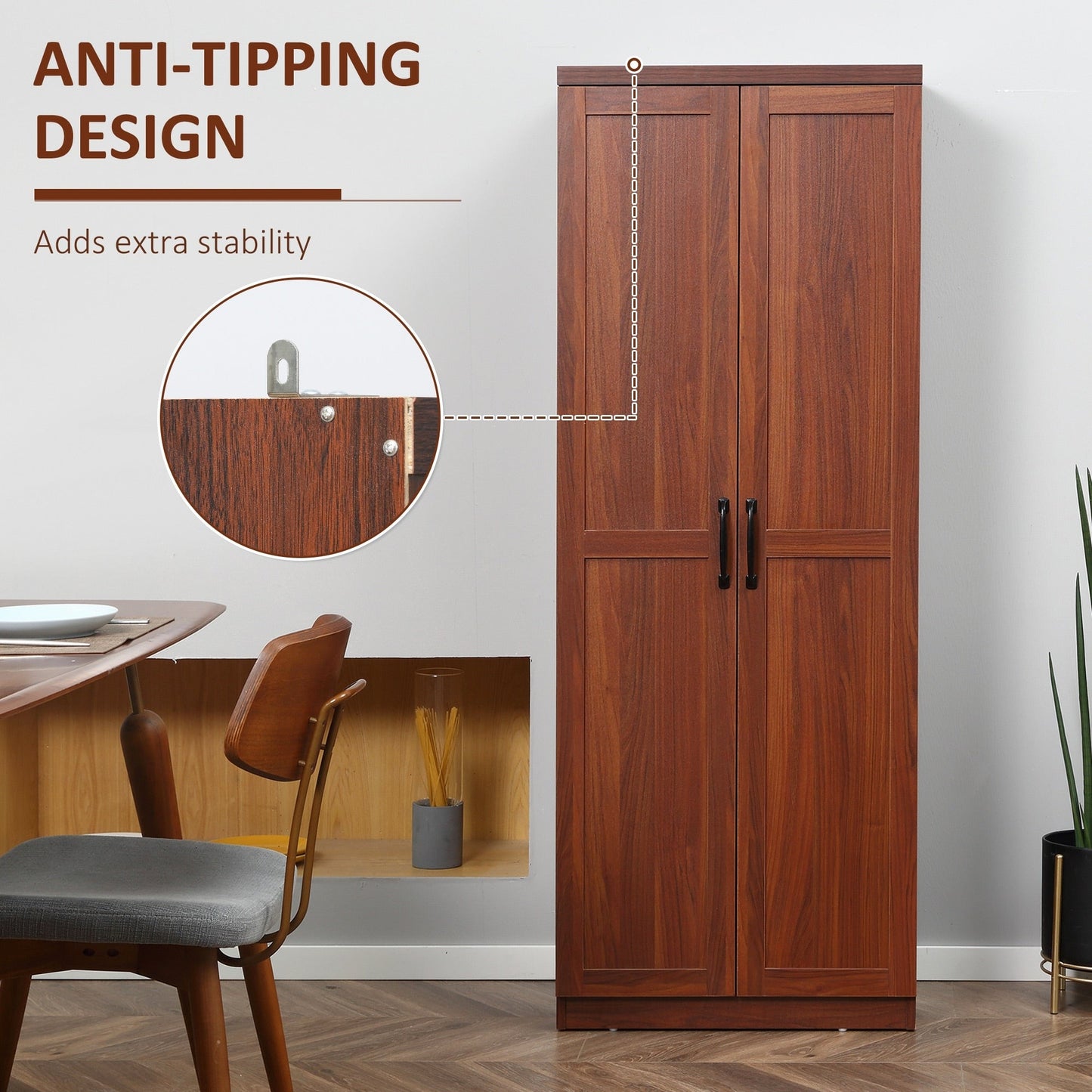 HOMCOM Étagère de rangement pour cuisine, armoire de rangement à 2 portes avec 5 niveaux de rangement et 2 étagères réglables pour salle à manger, 63 pouces