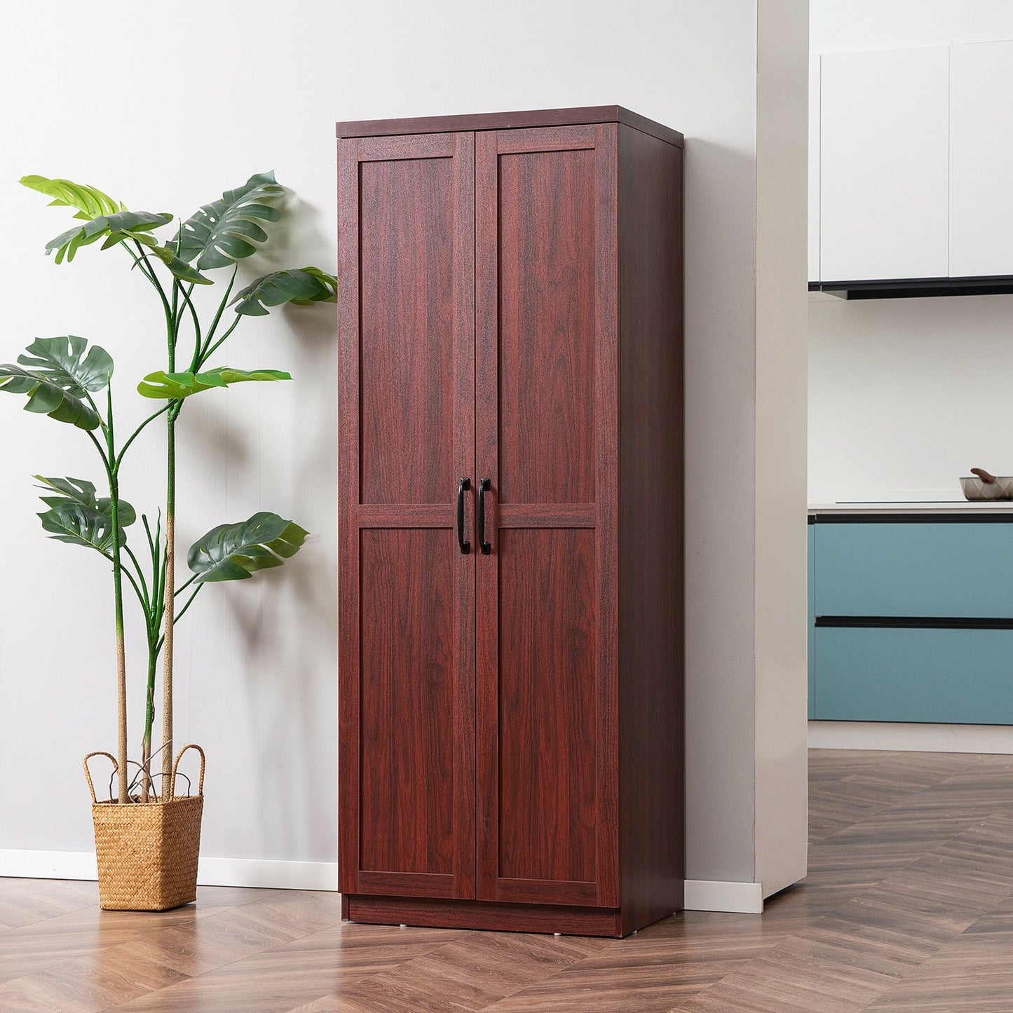 HOMCOM Étagère de rangement pour cuisine, armoire de rangement à 2 portes avec 5 niveaux de rangement et 2 étagères réglables pour salle à manger, 63 pouces