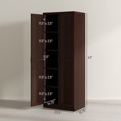 HOMCOM Étagère de rangement pour cuisine, armoire de rangement à 2 portes avec 5 niveaux de rangement et 2 étagères réglables pour salle à manger, 63 pouces
