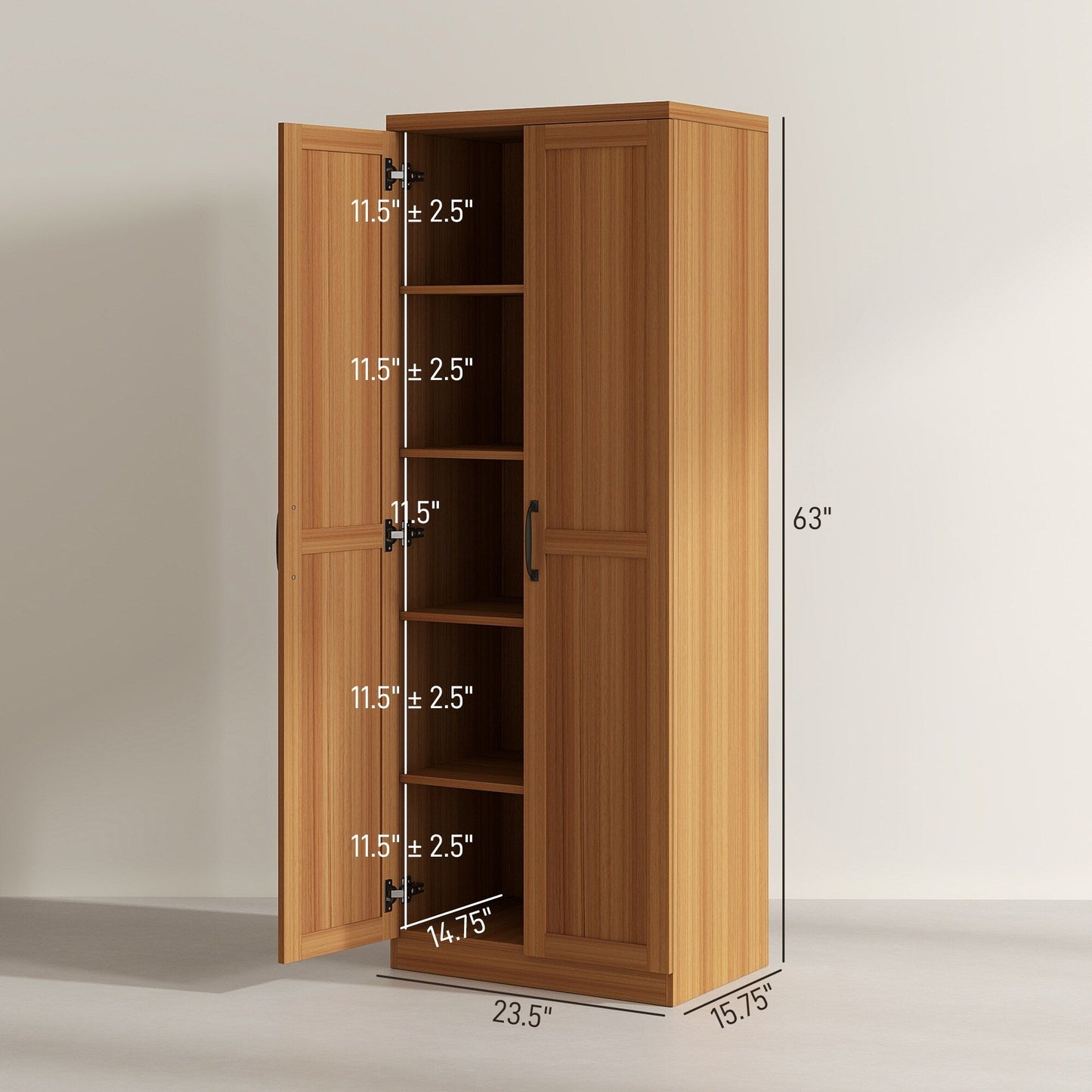HOMCOM Étagère de rangement pour cuisine, armoire de rangement à 2 portes avec 5 niveaux de rangement et 2 étagères réglables pour salle à manger, 63 pouces