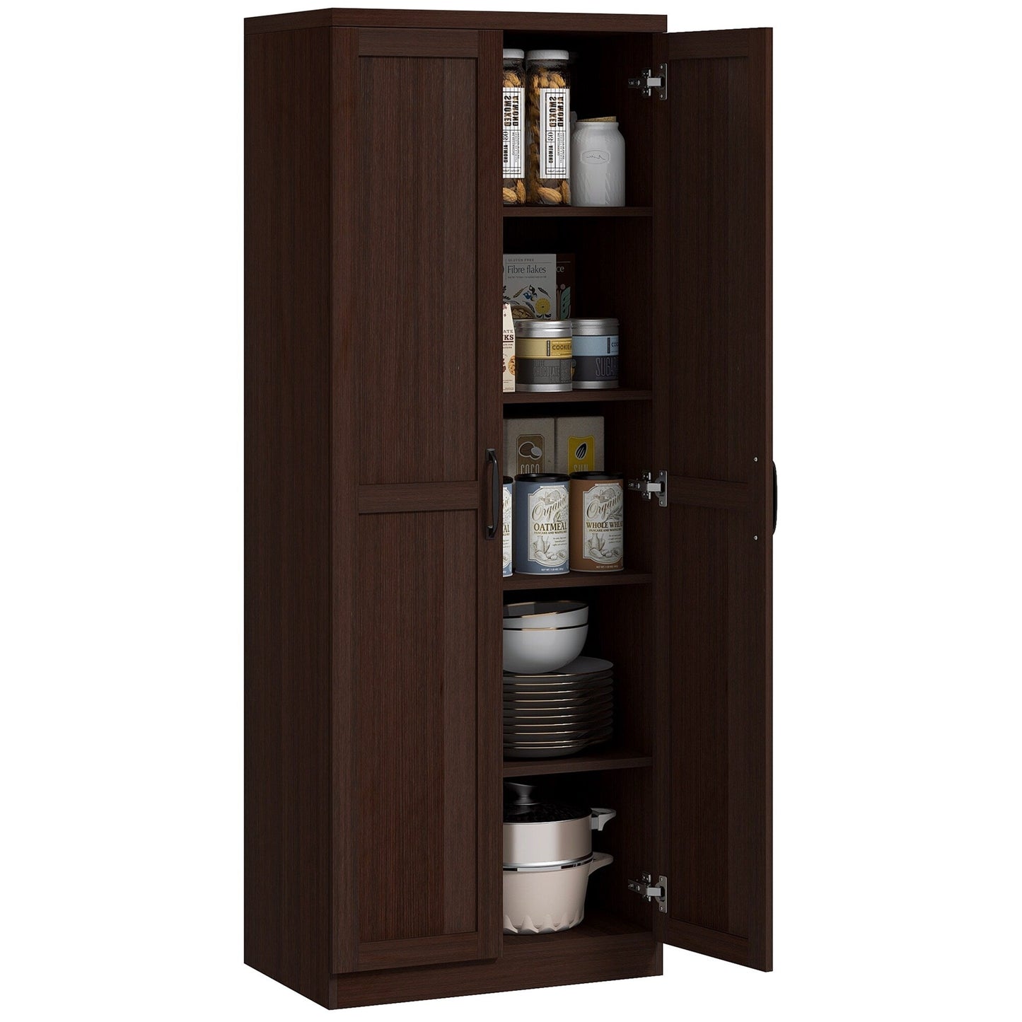 HOMCOM Étagère de rangement pour cuisine, armoire de rangement à 2 portes avec 5 niveaux de rangement et 2 étagères réglables pour salle à manger, 63 pouces