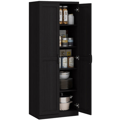 HOMCOM Étagère de rangement pour cuisine, armoire de rangement à 2 portes avec 5 niveaux de rangement et 2 étagères réglables pour salle à manger, 63 pouces