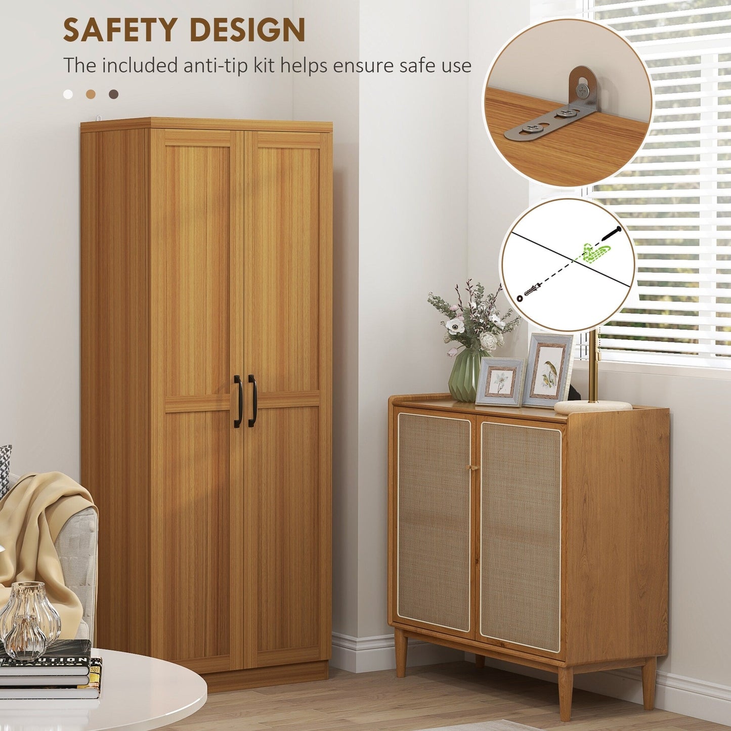 HOMCOM Étagère de rangement pour cuisine, armoire de rangement à 2 portes avec 5 niveaux de rangement et 2 étagères réglables pour salle à manger, 63 pouces