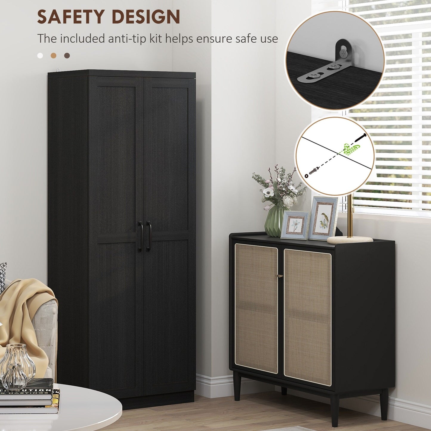 HOMCOM Étagère de rangement pour cuisine, armoire de rangement à 2 portes avec 5 niveaux de rangement et 2 étagères réglables pour salle à manger, 63 pouces