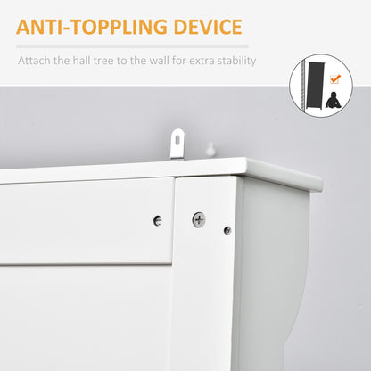 HOMCOM 71 Banc de rangement et porte-manteau 3-en-1 avec 5 crochets doubles en acier et ancrage anti-basculement pour entrée