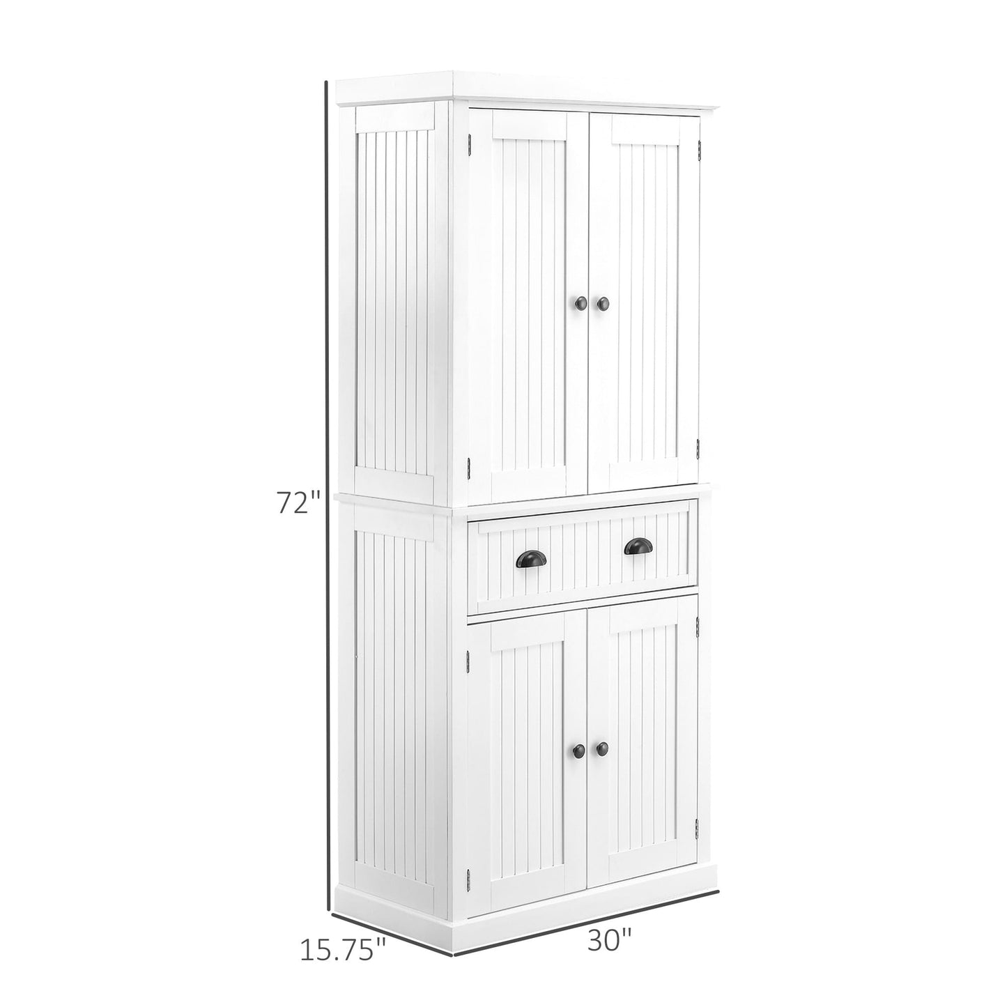 Armoire de rangement de cuisine HOMCOM 72, style traditionnel, avec portes et 3 étagères réglables, blanc