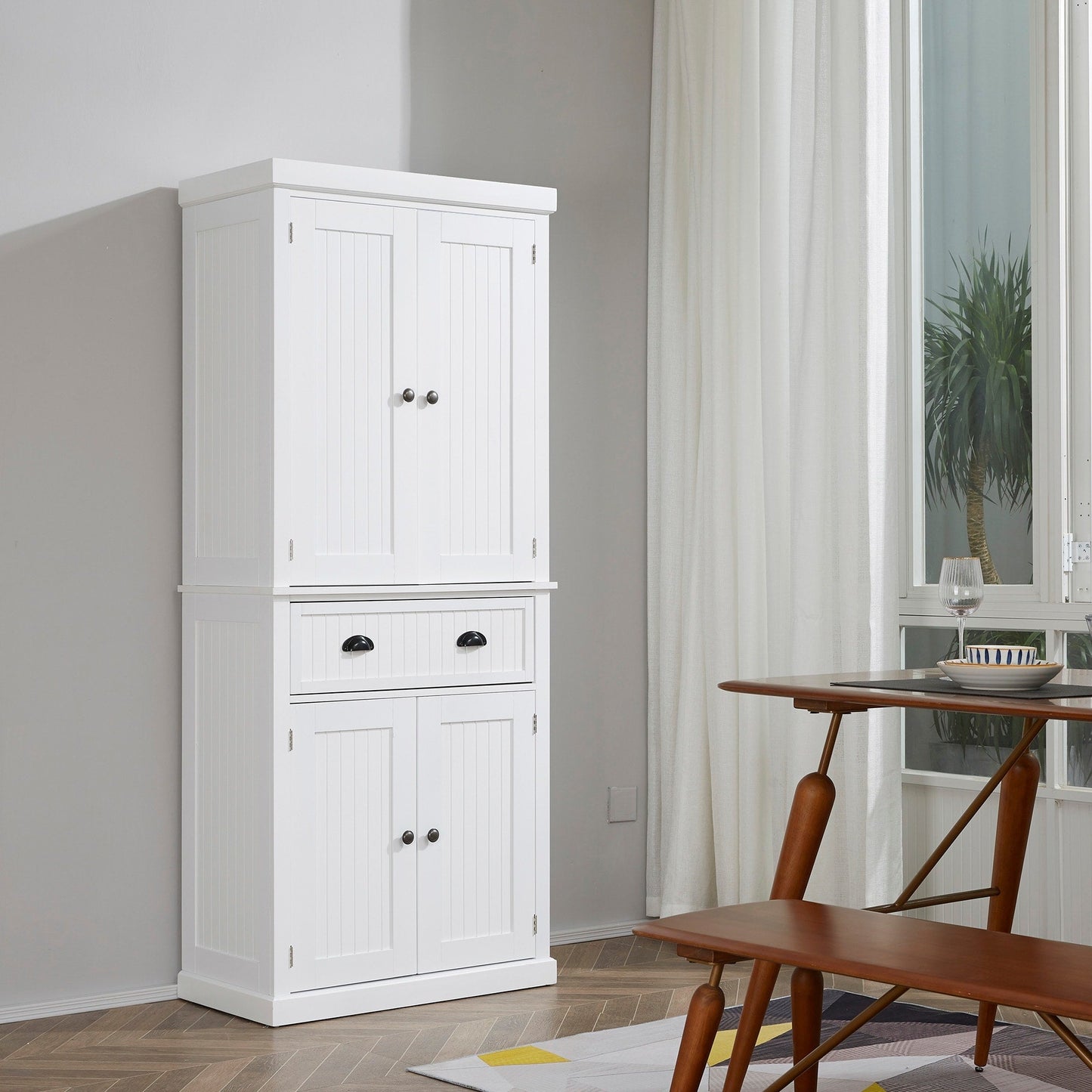 Armoire de rangement de cuisine HOMCOM 72, style traditionnel, avec portes et 3 étagères réglables, blanc