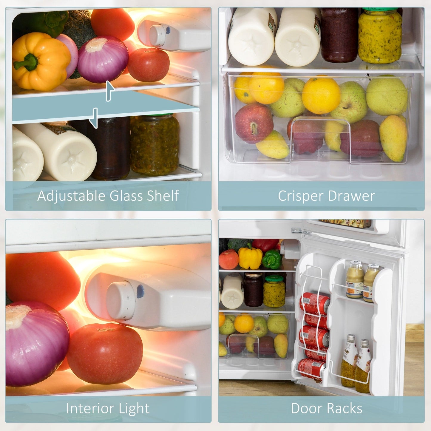 Mini réfrigérateur HOMCOM à double porte avec congélateur, réfrigérateur compact de 3,2 pieds cubes avec étagère réglable, thermostat réglable