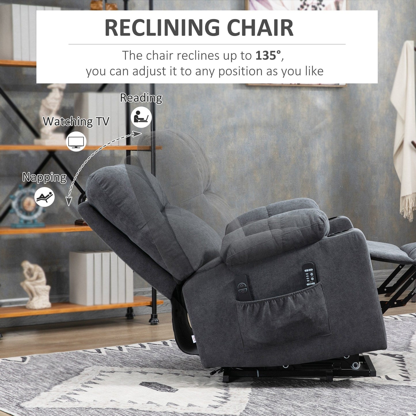 HOMCOM Fauteuil inclinable électrique à levage motorisé pour personnes âgées, fauteuil inclinable de salon surdimensionné avec télécommande
