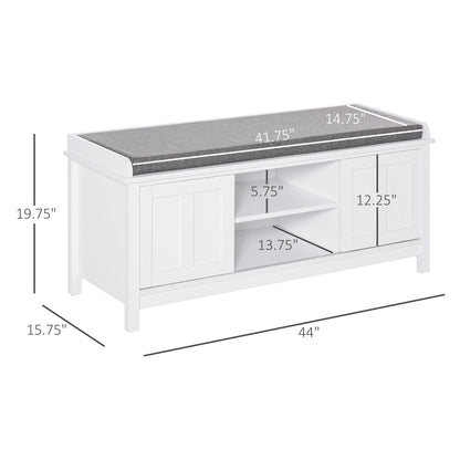HOMCOM Banc à chaussures d'entrée avec rangement, ottomane, étagères réglables, 6 compartiments et assise rembourrée, blanc/gris