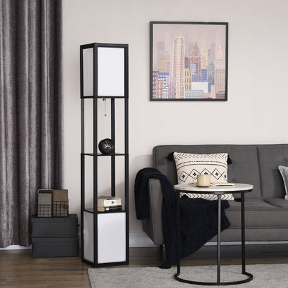 HOMCOM Floor Lamp with Shelves, Dual Light, Modern Tall Standing Lamps, with Fabric Lampshade (Bulb not Included)