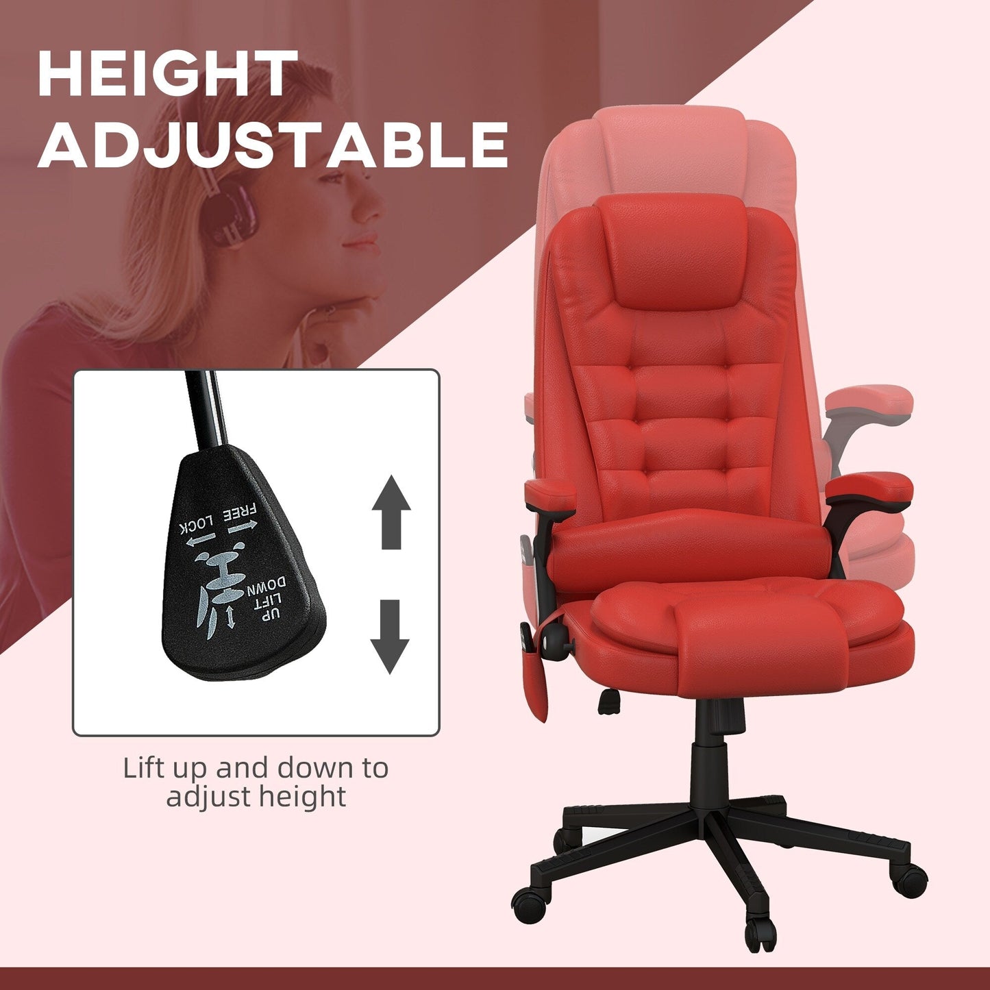 HOMCOM Chaise de bureau de massage à vibration avec dossier haut et 6 points de vibration, beige