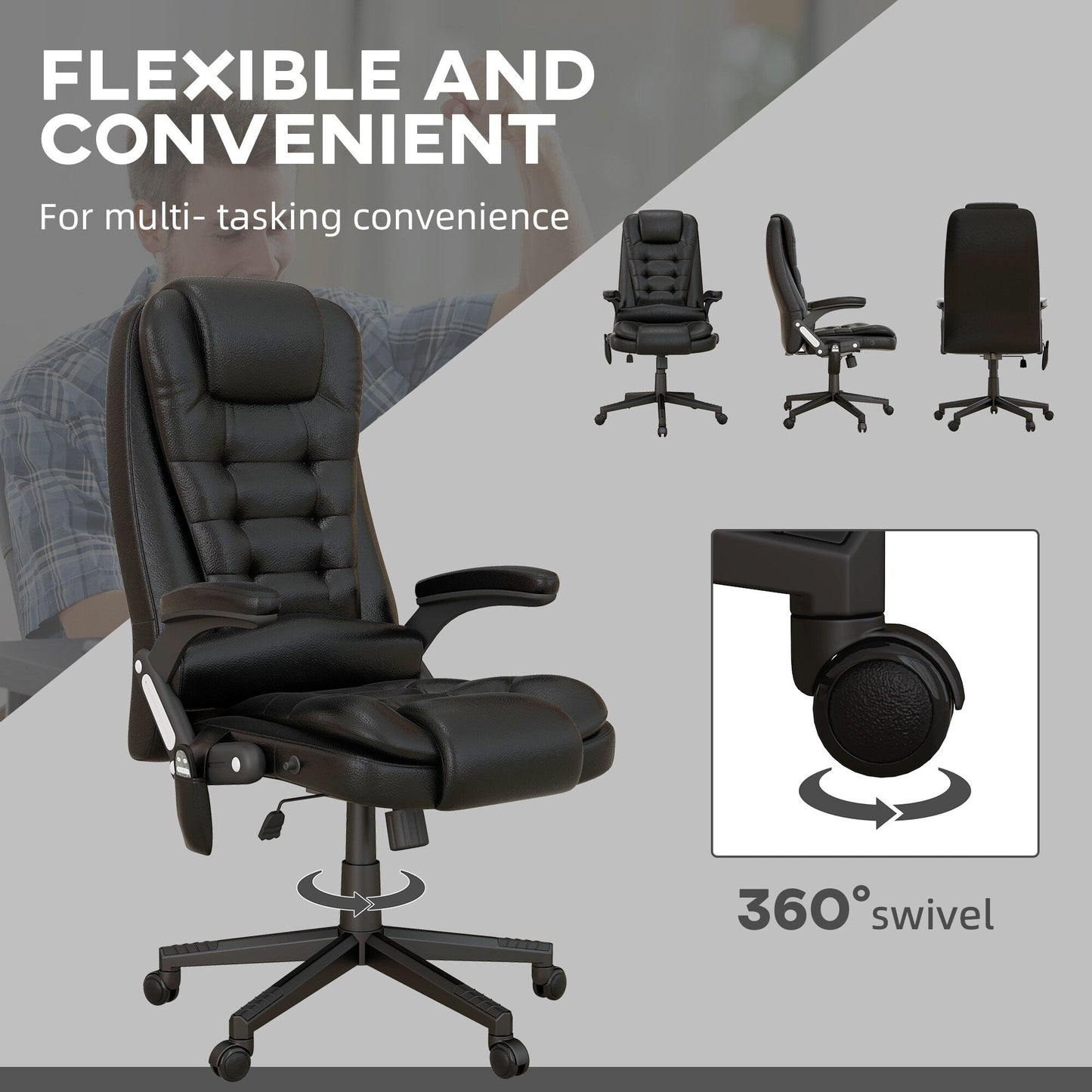 HOMCOM Chaise de bureau de massage à vibration avec dossier haut et 6 points de vibration, beige