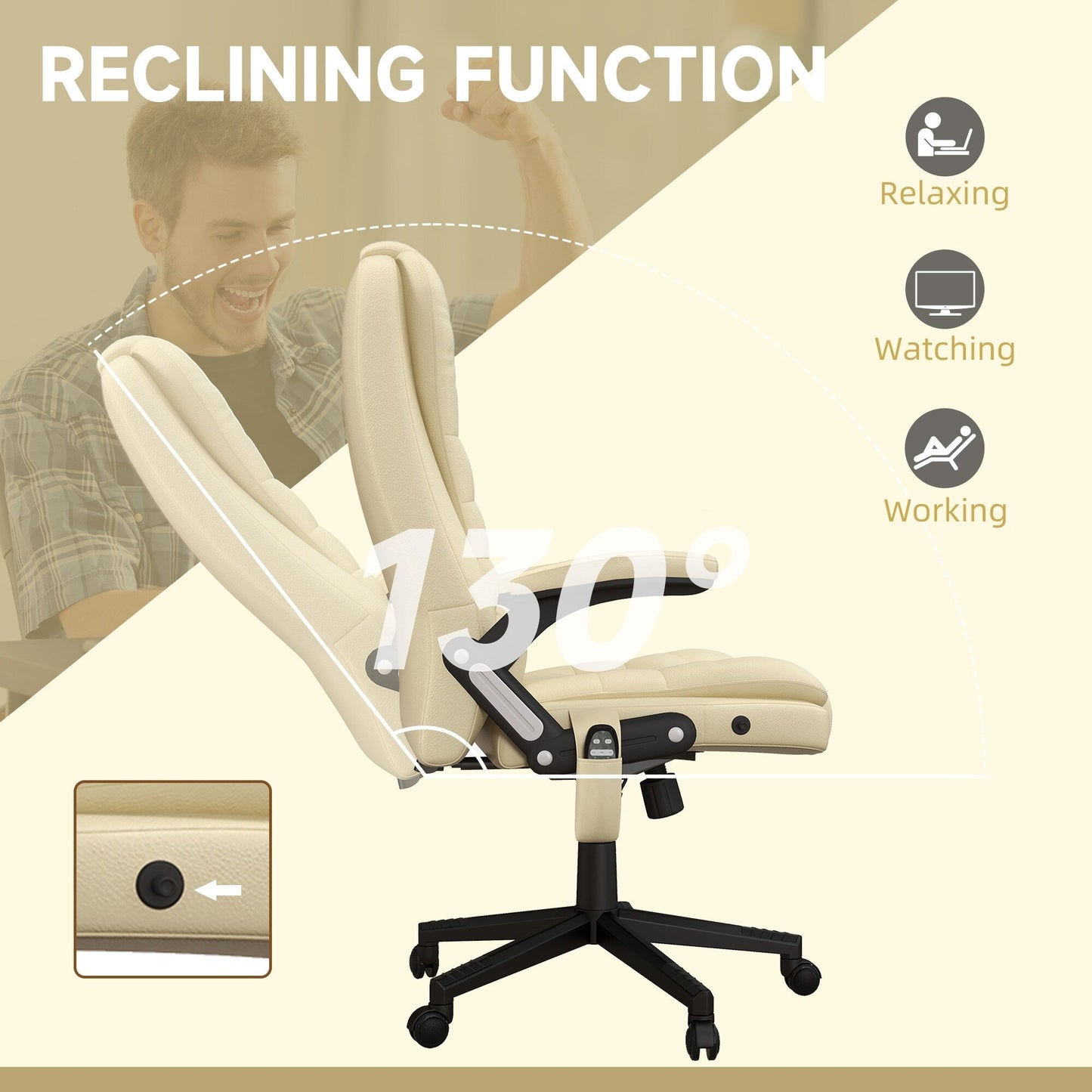 HOMCOM Chaise de bureau de massage à vibration avec dossier haut et 6 points de vibration, beige