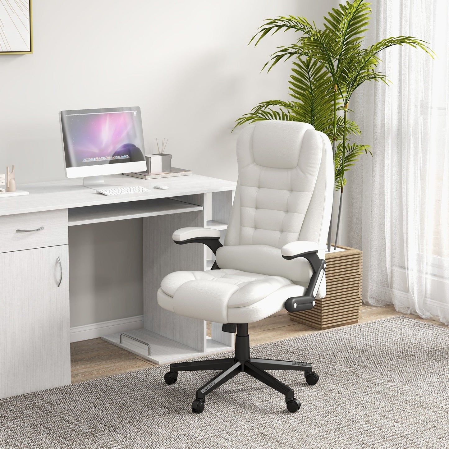 HOMCOM Chaise de bureau de massage à vibration avec dossier haut et 6 points de vibration, beige