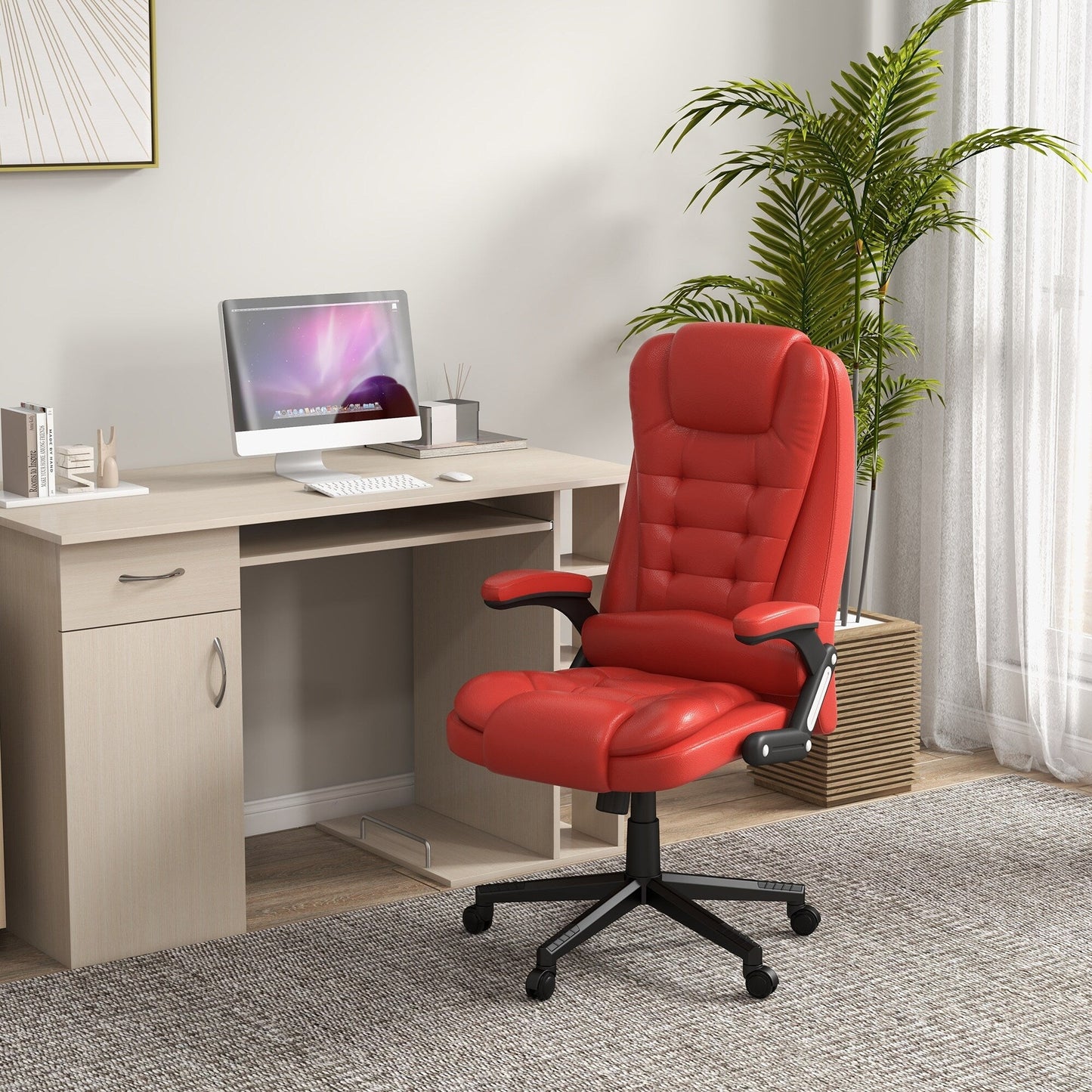 HOMCOM Chaise de bureau de massage à vibration avec dossier haut et 6 points de vibration, beige