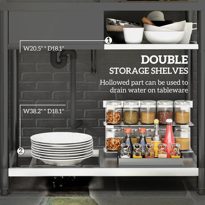 Bassin de lavage extérieur HOMCOM, évier profond en acier inoxydable, évier de cuisine simple à poser, 39 pouces - 39 pouces