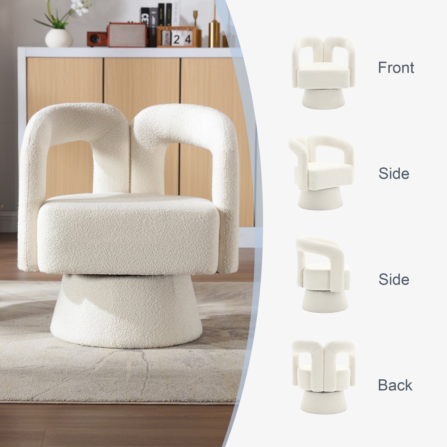 HOMEFUN Fauteuils d'appoint Boucle à dossier incurvé pivotant à 360 degrés, recouvert de tissu