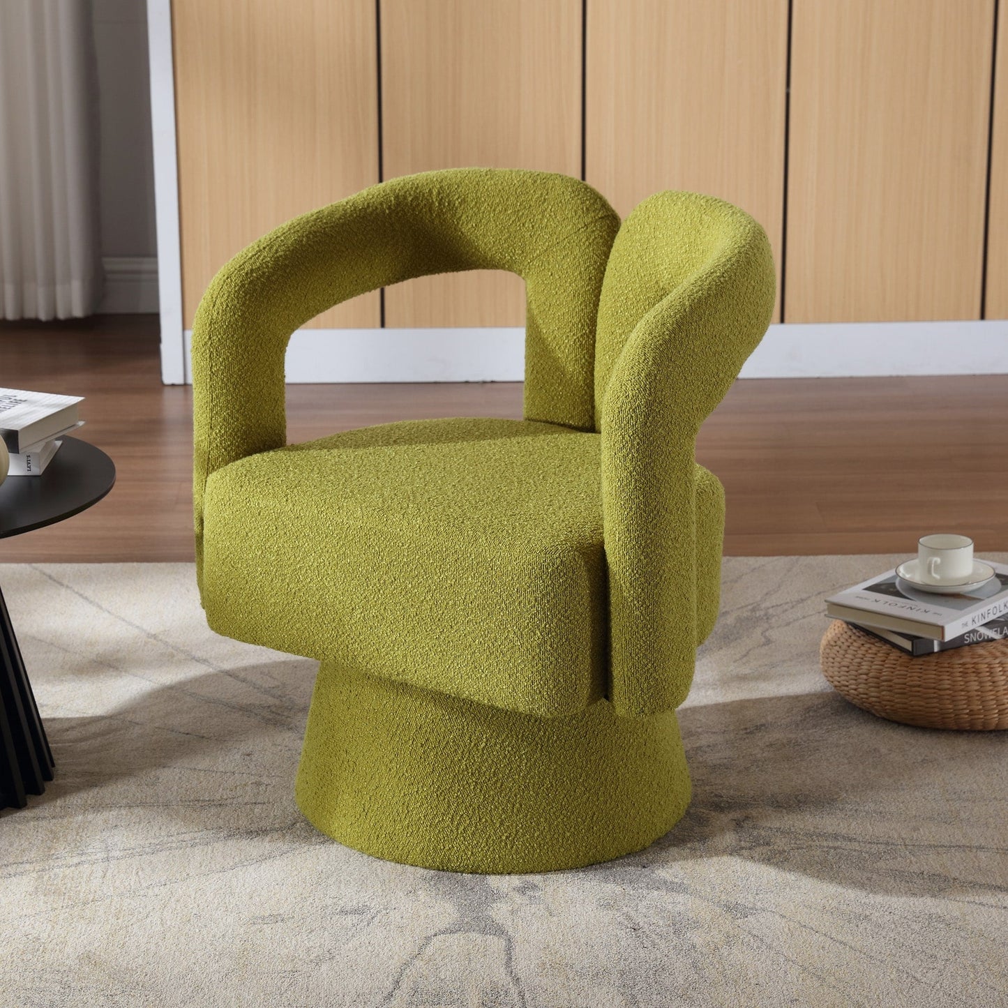 HOMEFUN Fauteuils d'appoint Boucle à dossier incurvé pivotant à 360 degrés, recouvert de tissu