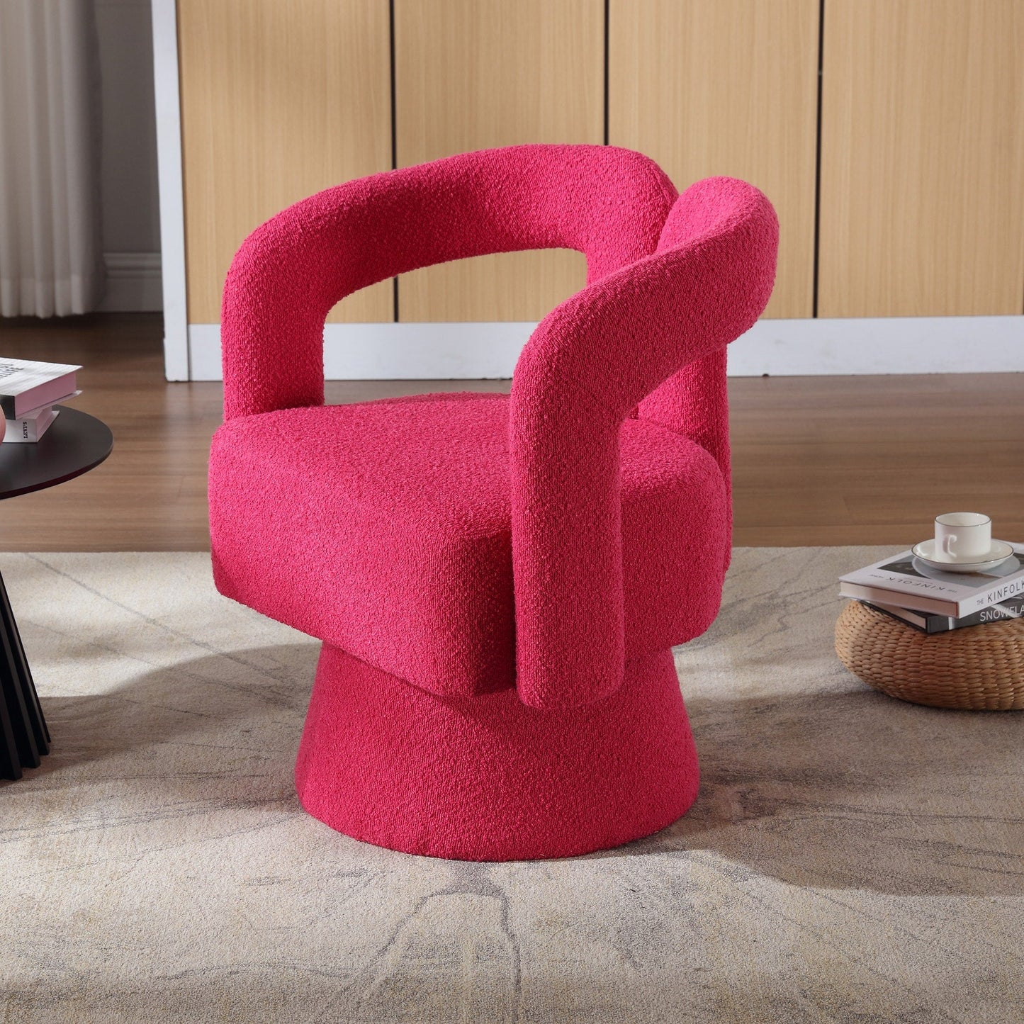 HOMEFUN Fauteuils d'appoint Boucle à dossier incurvé pivotant à 360 degrés, recouvert de tissu