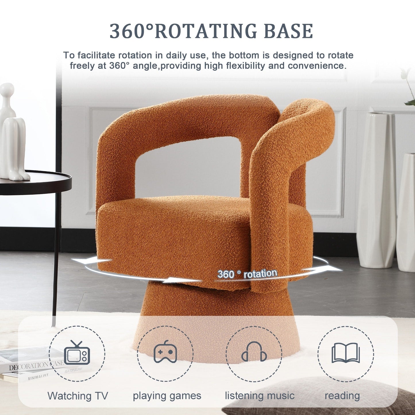 HOMEFUN Fauteuils d'appoint Boucle à dossier incurvé pivotant à 360 degrés, recouvert de tissu