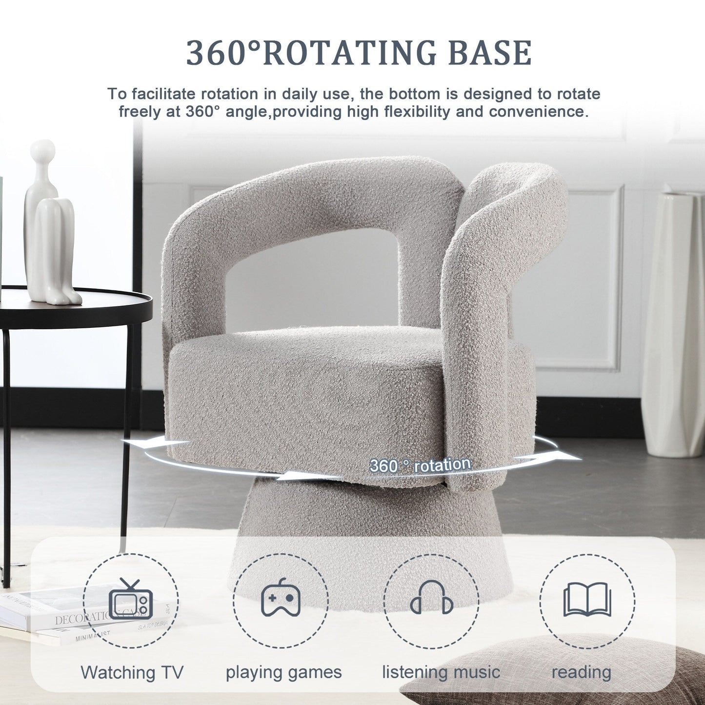 HOMEFUN Fauteuils d'appoint Boucle à dossier incurvé pivotant à 360 degrés, recouvert de tissu
